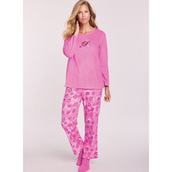Blair Other - NEW NIP Pink Floral Plus Sz 3X Soft Fleece Comfy Pajama Lounge 3 Pc Set BLAIR